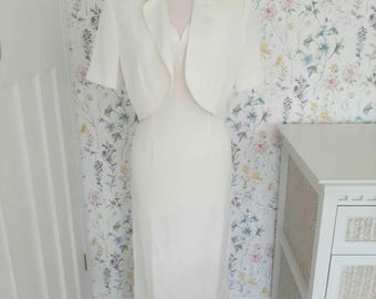 Vintage 1940s Style Wedding Dress & Jacket: Ivory Satin Bridal Gown, UK12