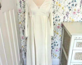 Ivory Satin Wedding Dress: Jane Austen Regency Bridal Gown, Pearl Details, Size 14