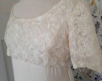Vintage 1960s Lace Chiffon Wedding Dress: Regency Empire-Line Gown, UK14