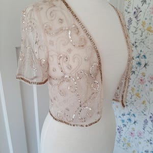 1920s Inspired Bridal Bolero: Gold Sequin Wedding Capelet - UK12