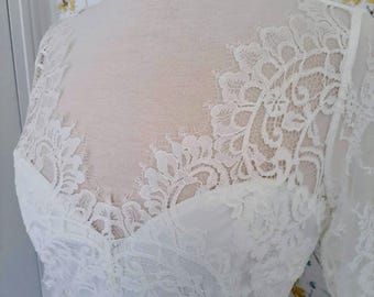 1970s Boho Vintage Style Lace Wedding Dress: Ivory Chiffon, Feature Back UK14