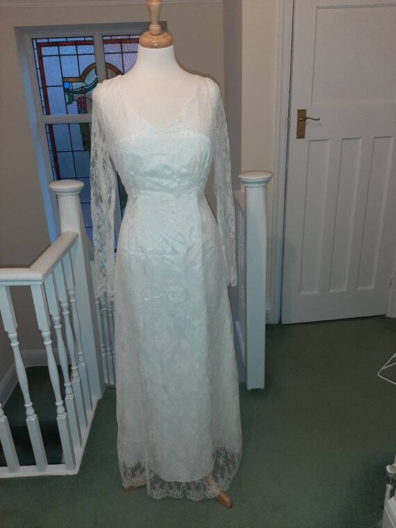 60s 70s bohemian white floral lace long sleeved we