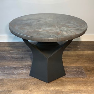 Epoxy Coffee/Side Table - Moon Series - Egyptian Moon - Granite Marble Small Round Table - Gray, White - Modern Accent Table - Gloss Finish