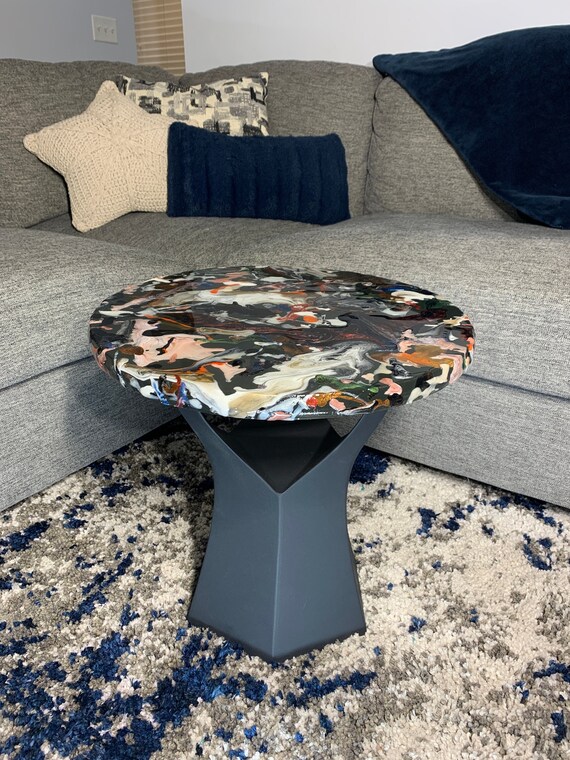 Epoxy Side Table - Table 8 - Granite Marble Small Round Table - Black, Blue, Copper, White, Red, Pink - Modern Accent Table - Gloss Finish