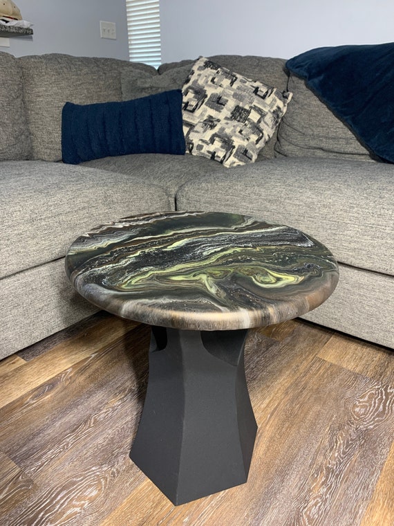 Epoxy Side Table - Dungeons And Dragons - Granite Marble Small Round Table - Bronze, Black, White, Green, Gold - Modern Table - Matte Finish