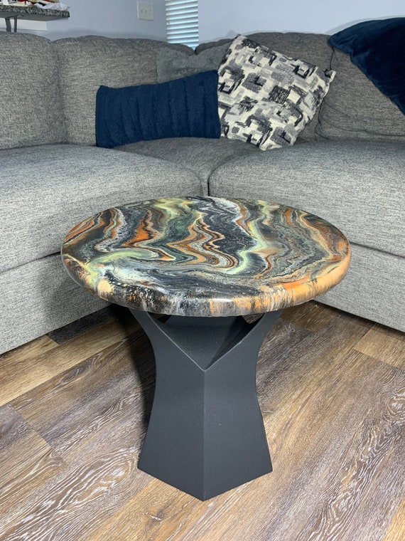 Epoxy Side Table - Super Mario - Granite Marble Small Round Table - Copper, White, Black, Green, Gold - Modern Accent Table – Gloss Finish