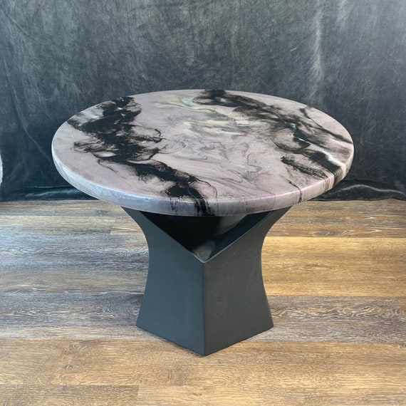 Epoxy Coffee/Side Table - Amethyst Moon - Granite Marble Small Round Table - Purple, Gray, Black - Modern Accent Table - Gloss Finish