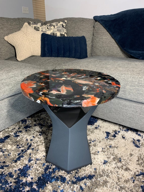Epoxy Side Table - Table 7 - Granite Marble Small Round Table - Black, Blue, Copper, White, Red, Pink - Modern Accent Table - Gloss Finish