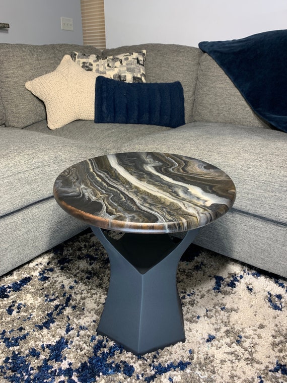 Epoxy Side Table - The Milky Way - Granite Marble Small Round Table - Bronze, Black, White, Grey, Gold - Modern Accent Table - Matte Finish