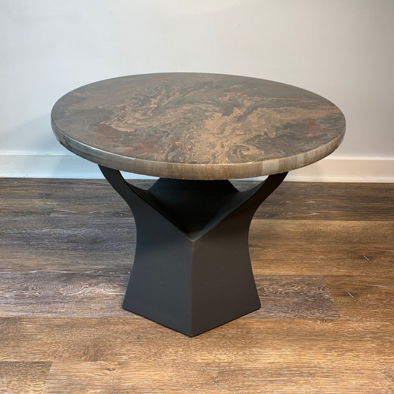 Epoxy Coffee/Side Table - Moon Series - Harvest Moon - Granite Marble Small Round Table - Gray, Black - Modern Accent Table - Gloss Finish