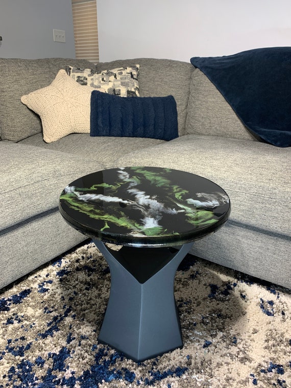 Epoxy Side Table - Legend of Zelda - Marble Granite Small Round Table - White, Forest Green, Black - Modern Accent Table - Gloss Finish