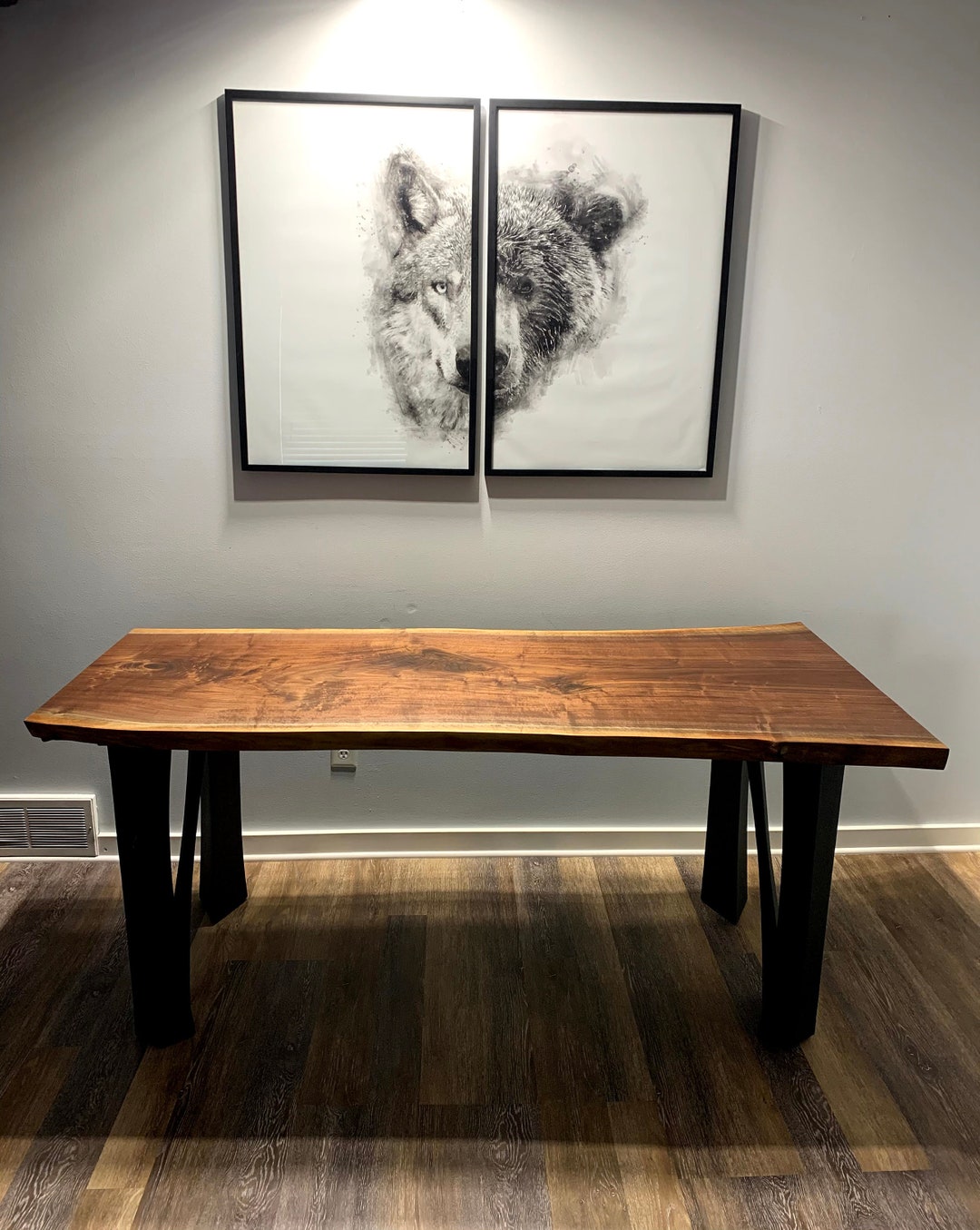 Black Walnut Live Edge Desk Black Epoxy Natural, Modern, Matte Black