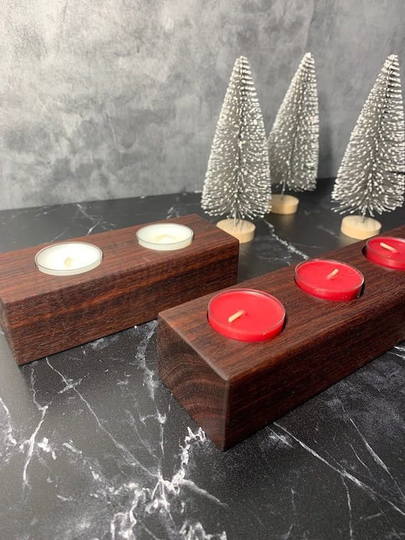 Jarrah Wood Tea Light Candle Holders Set - Australian Jarrah Christmas Tree Holders - Decorative Hardwood Display - Modern Rustic Decor