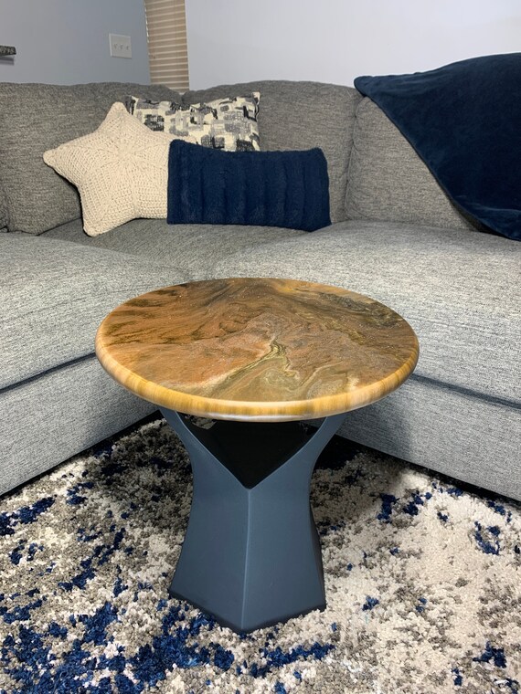 Epoxy Side Table – Caramel Turtle – Granite Marble Small Round Table – Copper, Brown, White, Gold – Modern Accent Table - Matte Finish
