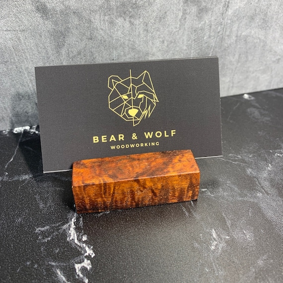 Rustic Place Card Holder - Wood Business Cardholder - Wedding Decor - Unique Wooden Cards Stand For Desk - Office Accessories - Koa or Niove