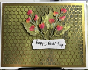 Greeting card - Happy Birthday - Golden flowers