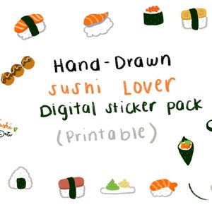 Cute Sketchy Kawaii Sushi Digital Sticker Pack for Goodnotes/Notability/Digital Planner