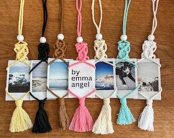 Macrame Polaroid Photo Hanger - Car Charm - Rearview Mirror Accessory - Instax Fujifilm Photo Holder - Boho Car Charm - Unique Macrame Gift