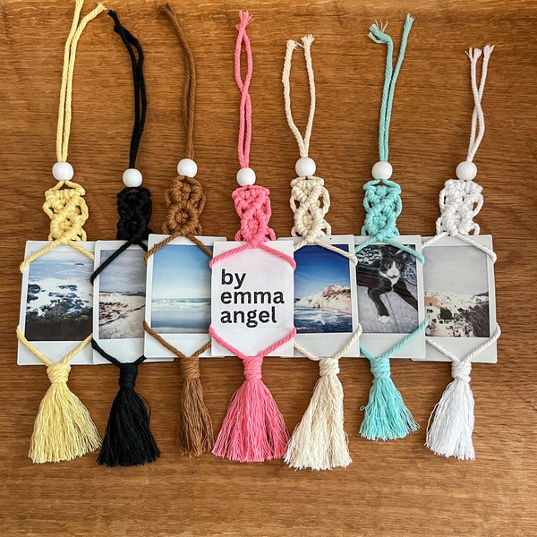 Macrame Polaroid Photo Hanger - Car Charm - Rearview Mirror Accessory - Instax Fujifilm Photo Holder - Boho Car Charm - Unique Macrame Gift