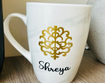 Personalised rangoli pattern mugs,henna design mugs,henna,rangoli,diwali decor,Diwali gifts,Diwali gift,Diwali bag,personalised marble mug