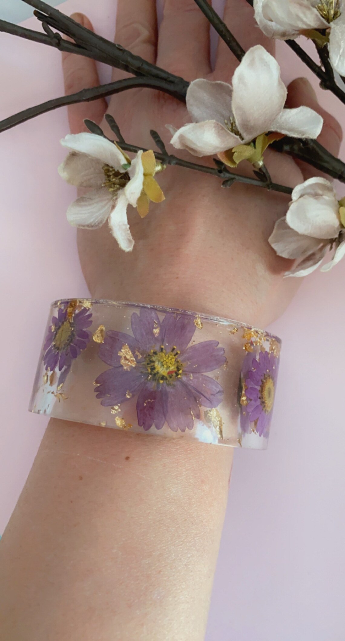 Handmade Resin Flower Bangle Bracelet Etsy