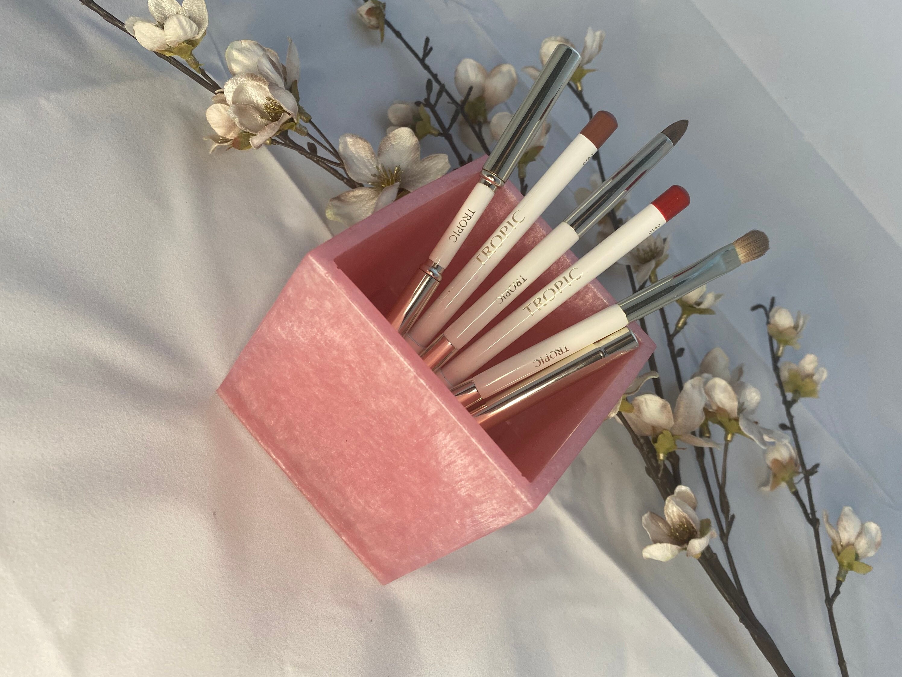 Beautiful Pink Rose gold shimmer pen pot/make up brush pot Etsy