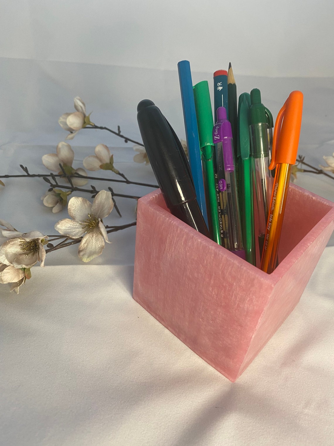 Beautiful Pink Rose gold shimmer pen pot/make up brush pot Etsy