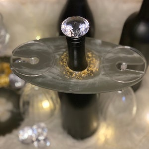 Gray Wine Glass Caddy, Wine Champagne caddy, Wine Butler, Wine Glass Holder, Housewarming gift, Resin wine caddy/(matching coasters)