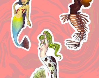 Zodiac Mermaid Vinyl waterproof Stickers- Fire signs
