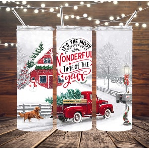 What a Wonderful Time of Year Red Truck Christmas Tumbler Farm Christmas Tumbler Christmas Tree Red Farm Truck Tumbler