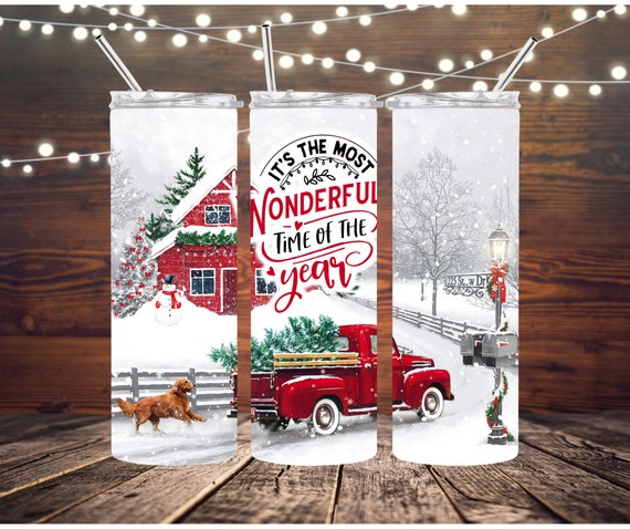 Christmas Tumblers - Let It Snow Christmas Tumbler, Christmas Truck Tumbler  with Straw, Christmas Tumbler For Women