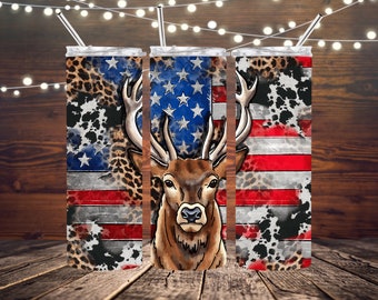 American Flag Deer Tumbler, Leopard Flag Tumbler, Cow Print Flag Tumbler, Deer Tumbler, American Flag Tumbler, Western American Flag Tumbler