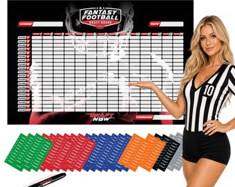 XL Fantasy Football Draft Board for The 2026-2027 Season Kit 6 x4 Feet Board - Up to 14 Teams & 500+ Draft Stickers 50,000+ Leagues Served