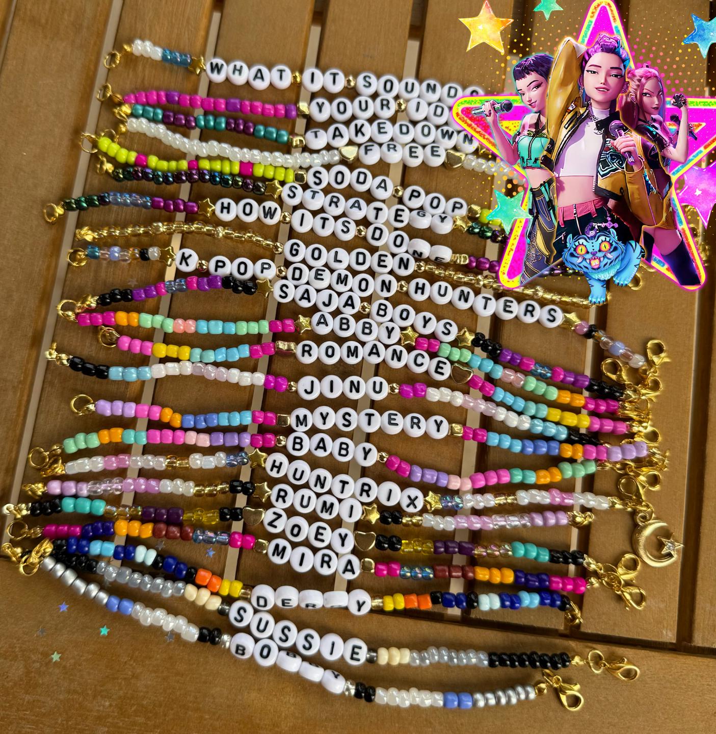 K-pop Demon Hunters Beaded Friendship Bracelets, Huntrix Set of 6