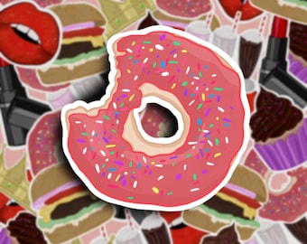 Pink Strawberry Donut Sticker II Water Resistant II Laptop, Notebook sticker II Great gift for friends