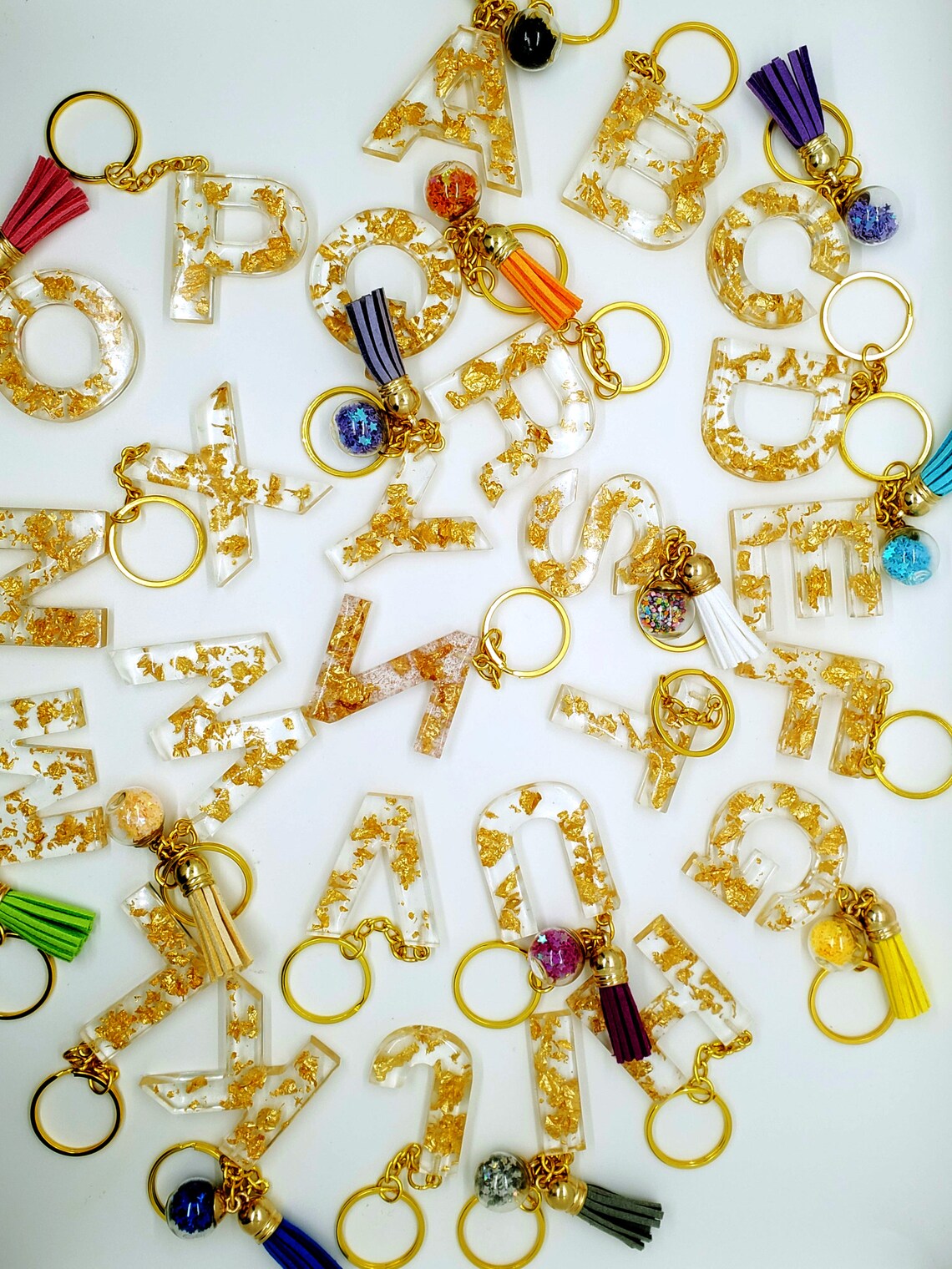 Initial Letter Gold Foil Keychain Custom Etsy