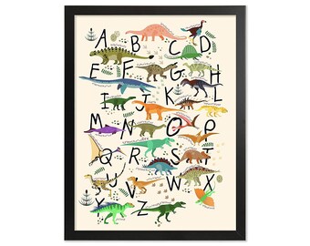 ABC Nursery printable Dinosaur Gift for Kids Dinosaur Alphabet Print Educational Wall Art Toddler room Decor Jurassic world animals