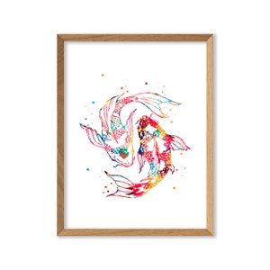 Ying Yang Koi Fish Watercolor Poster Feng Shui Art Japanese Koi Fish Decor Asian Gift Idea Fish Gift for Koi Fish Lover 8x10 Unframed Print