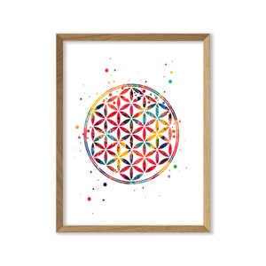 Flower of Life Symbol Watercolor Art Chakra Symbol Mandala Seed of Life Sacred Geometric Tapestry Spiritual Energy Healing 8x10 Unframed