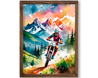Motocross Watercolor Print  Motorsport Racer Rider Motorbike Gift Idea Motocross Dirt Bike Gift for Motocross Rider 8x10 inc. Unframed Print