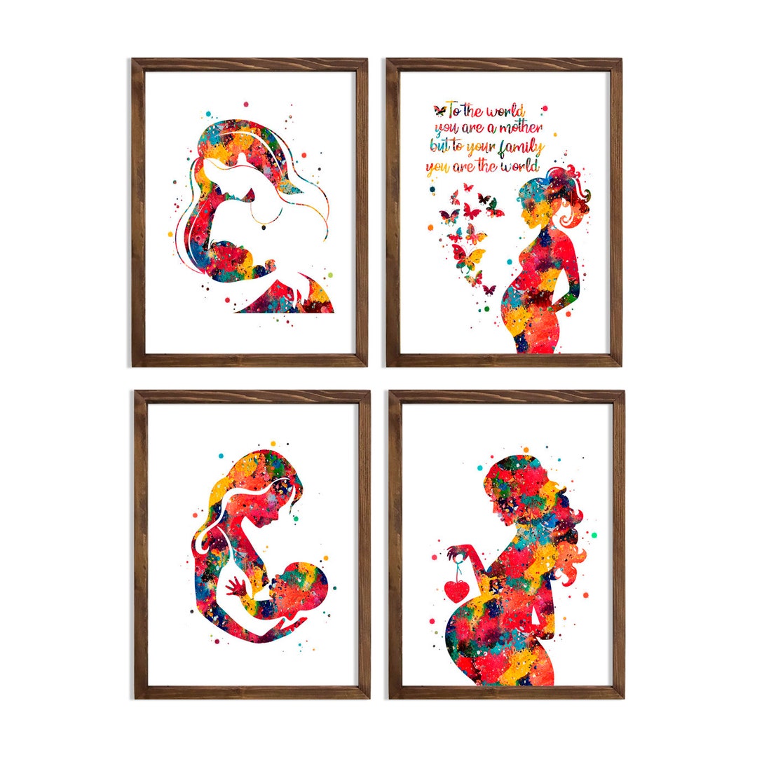 Maternity Watercolor Print Set Pregnancy Wall Art Baby's Development