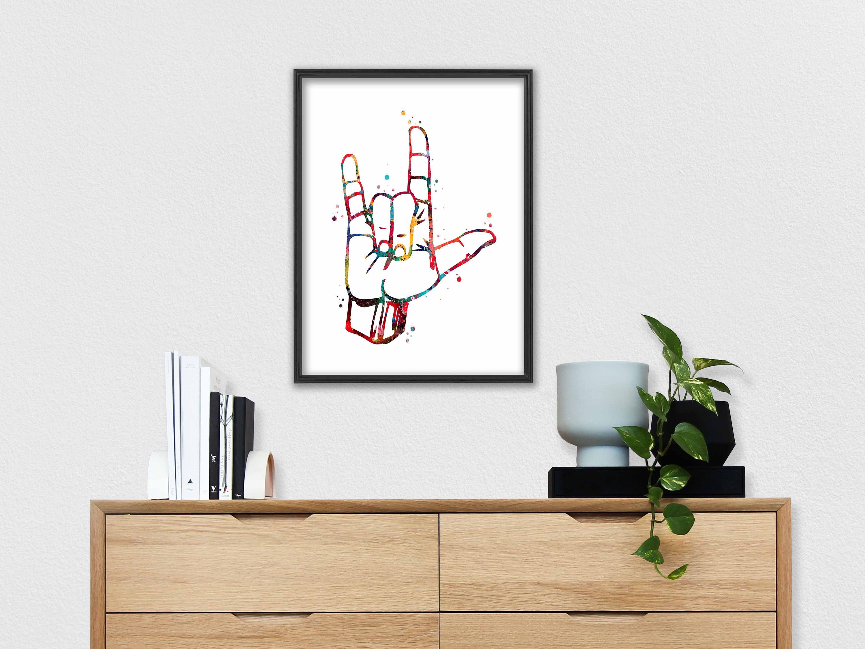 American Sign Language Watercolor Poster I Love You Sign Etsy
