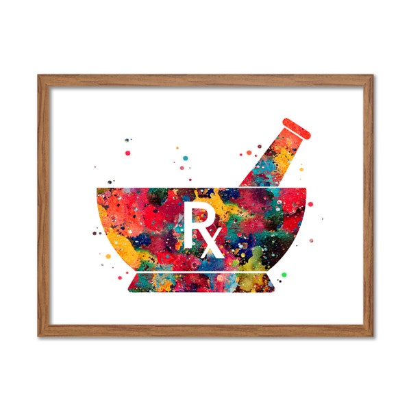 Pharmacist Mortar Watercolor Poster Mortar Pestle Art Pharmacy Wall Art Medicine Rx Caduceus Great Gift for Pharmacist 8x10 Unframed Print