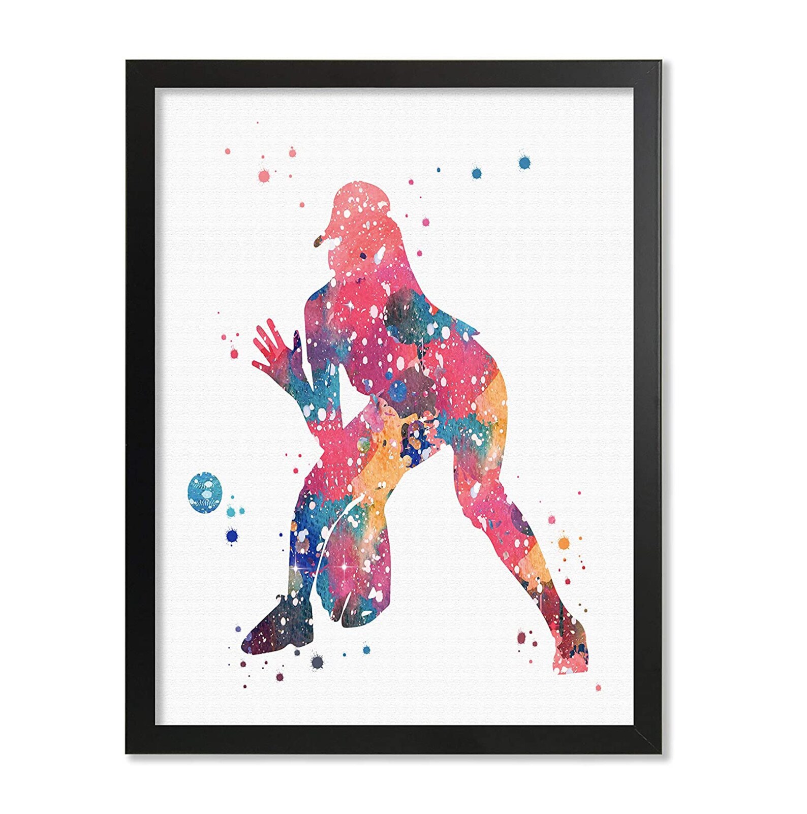 Framed Softball Player Watercolor Prints Set Softball Pitcher | Etsy