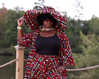 African Print Ankara fabric Handmade Massive Oversized Floppy Red Kente Print Sun Hat