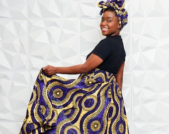 African Print Maxi Skirt + Headwrap | Ankara Maxi Skirt | African Dashiki Skirt | High Waisted Skirt | Maxi Skirt with Pockets