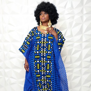 Africa Print Ankara fabric Knitted Handmade Kaftan Blue Dress