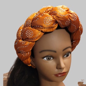 Big satin twist braid Handmade African Head Band Nigerian Wedding Gele Women Braid Turbans Ladies Head Band Bronze
