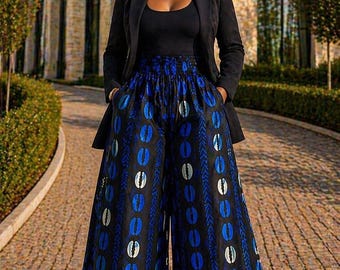 African Print Wide Legged Pants / Matching Bag / African Print Wide-Leg Pants Set | Ankara Palazzo Pants with Purse