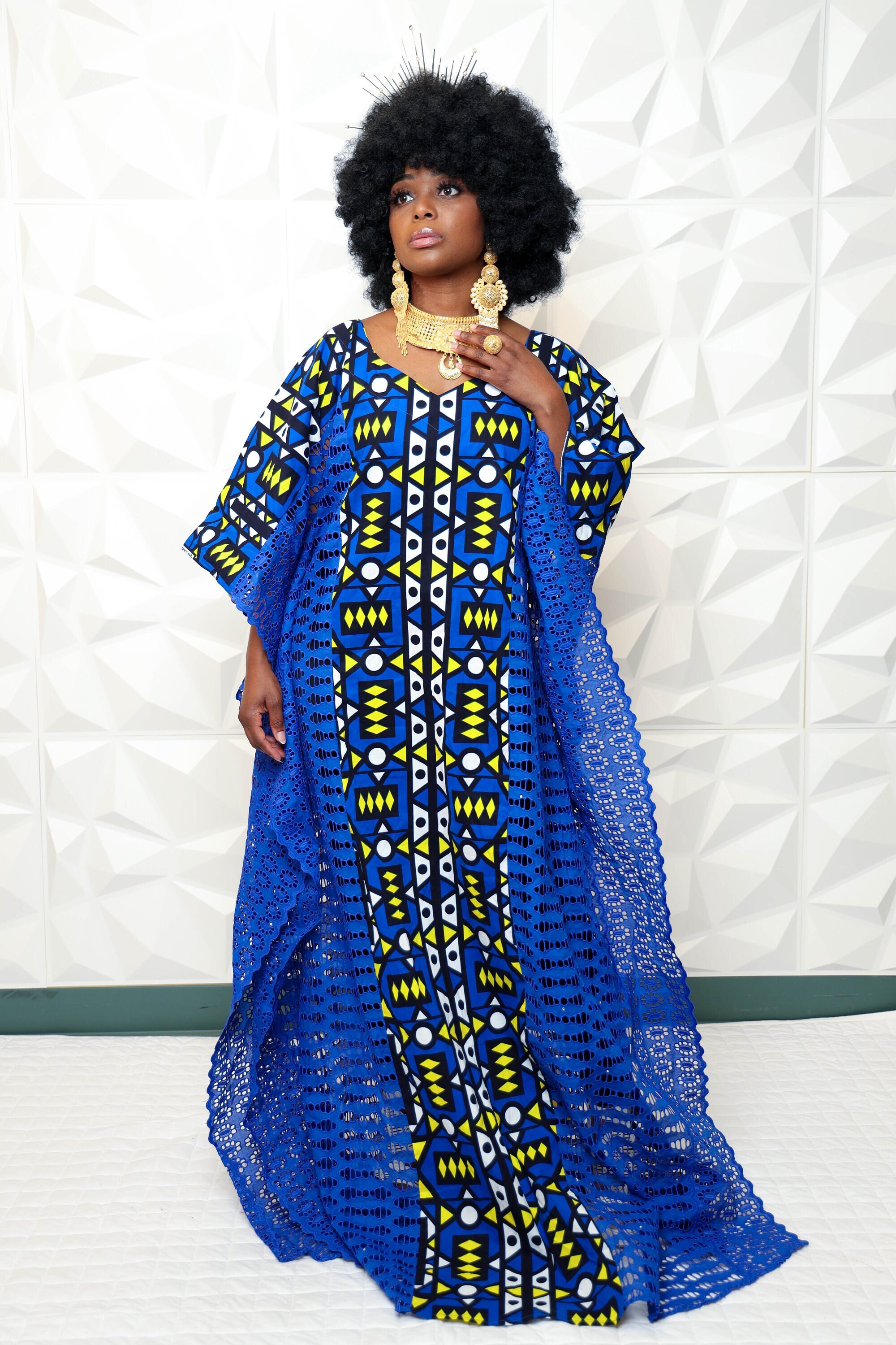 Africa Print Ankara Fabric Knitted Handmade Kaftan Blue Dress - Etsy